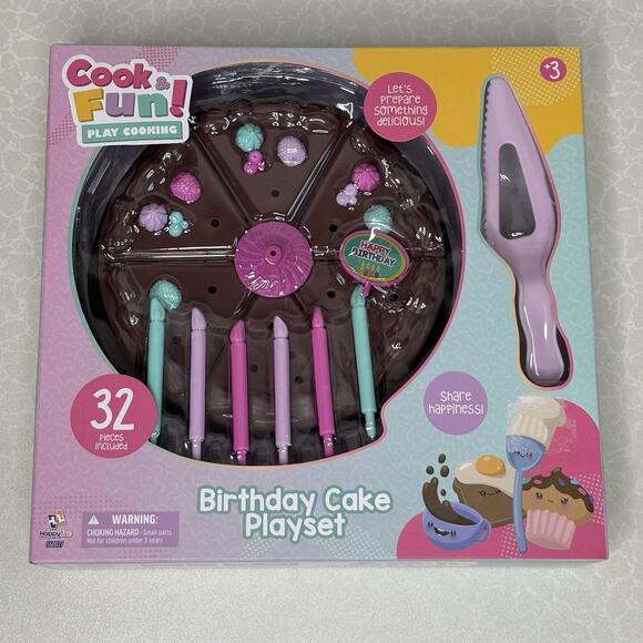 Cook & Fun Birthday Cake Playset 32pc Pretend Play Food Cutting Toy for Kids New - Picture 2 of 3